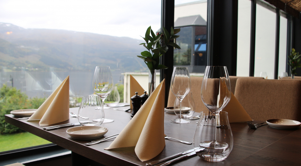 View from dining room at Park Hotel Vossevangen, Voss, Norway.