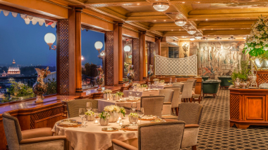 La Pergola restaurant, Rome, Italy.