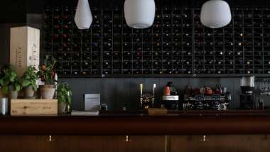 The bar at Blanche & Hierta, wine bar, At Six Hotel, Stockholm, Sweden.