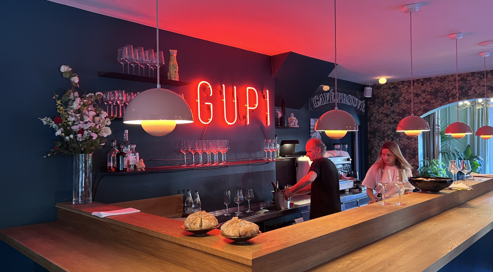 Bar at Café Gupi restaurant, Weil am Rhein, Germany.