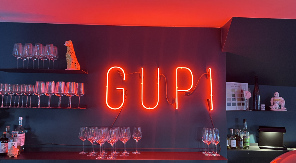 Bar at Café Gupi restaurant, Weil am Rhein, Germany.