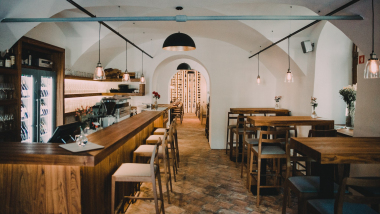 Interior of Šuklje wine bar, Ljubljana, Slovenia.