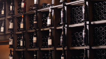 Wines on the shelves at Vinoteka Movia in Ljubljana, Slovenia.