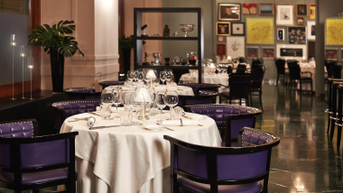 Tables inside JB restaurant in Ljubljana, Slovenia.