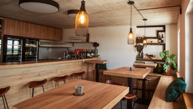 Interior of Vinoteka Brda restaurant in Kojsko, Slovenia.