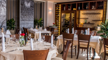 The dining room at Hotel Marina in Izola, Slovenia.