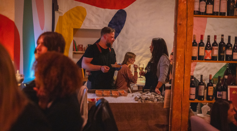 Guests at Veino wine bar, Tallin, Estonia.