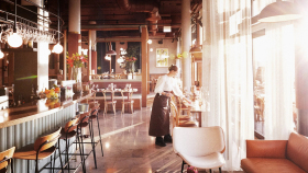 Interior of Brasserie Rivoli restaurant, Oslo, Norway.