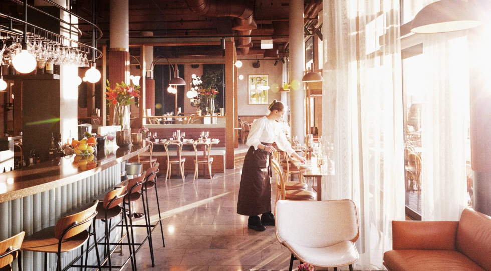 Interior of Brasserie Rivoli restaurant, Oslo, Norway.