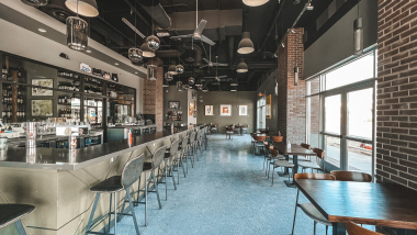 The interior and bar of Garagiste Wine Room in Las Vegas, USA.