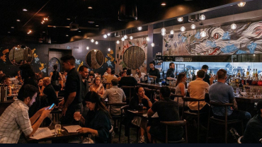 A full bar area at Sparrow + Wolf wine bar in Las Vegas, USA.