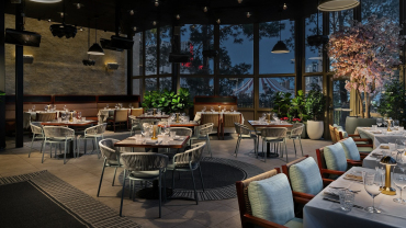 Interior dining room of Carversteak, a steakhouse restaurant in Las Vegas, USA.