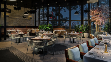 Interior dining room of Carversteak, a steakhouse restaurant in Las Vegas, USA.