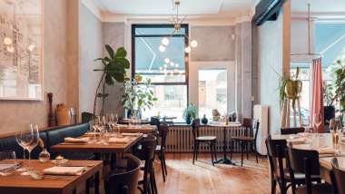 Dining room of Voisine restaurant and wine bar in Stockholm, Sweden.