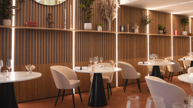The dining room at Michelin star Le Millénaire restaurant in Reims, Champagne region, France.