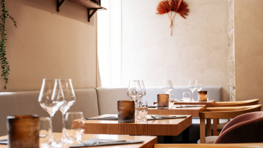 Interior of restaurant OBBO, Nantes, France.