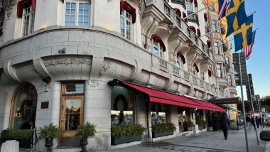 Art nouveau exterior of Hotel Diplomat restaurant in Stockholm, Sweden.