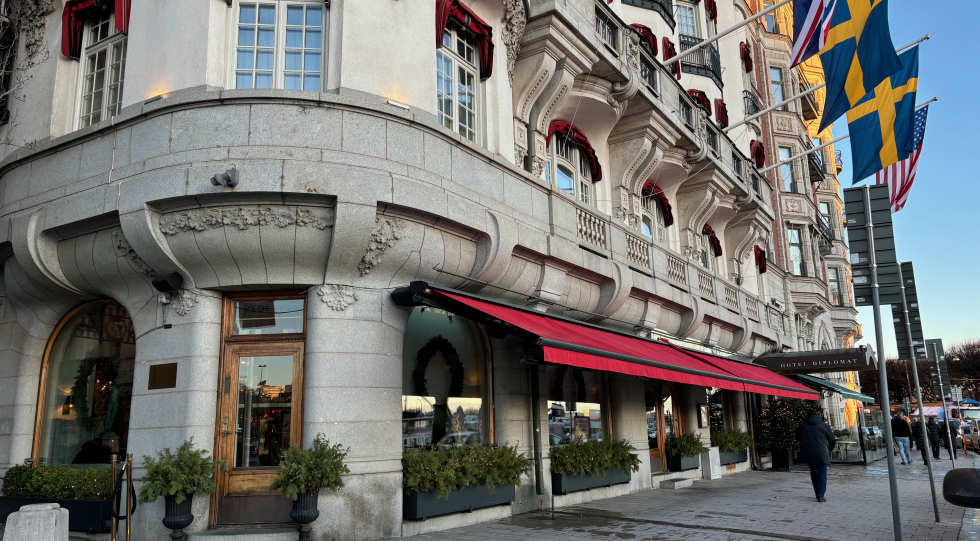 Art nouveau exterior of Hotel Diplomat restaurant in Stockholm, Sweden.