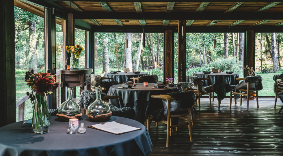 Interior of Michelin-starred Knystaforsen restaurant, Rydöbruk, Sweden.