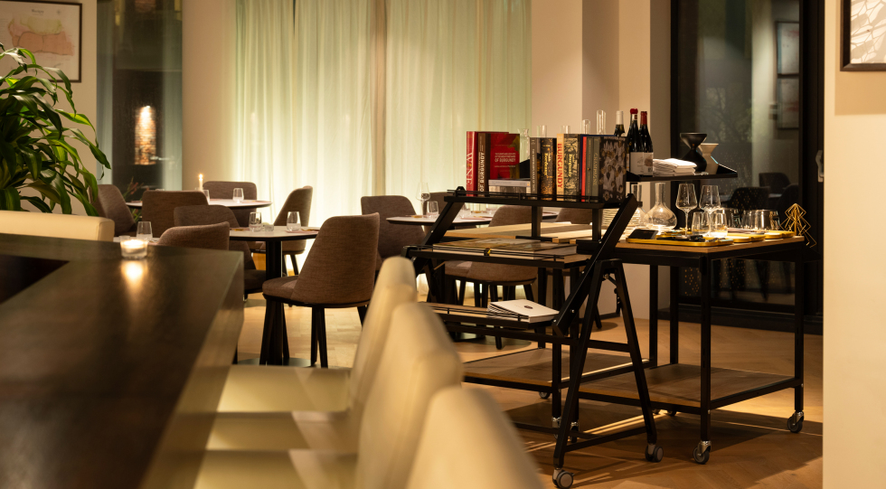Interior of Amelie Amstelveen wine bar/restaurant, Amstelveen, Netherlands.