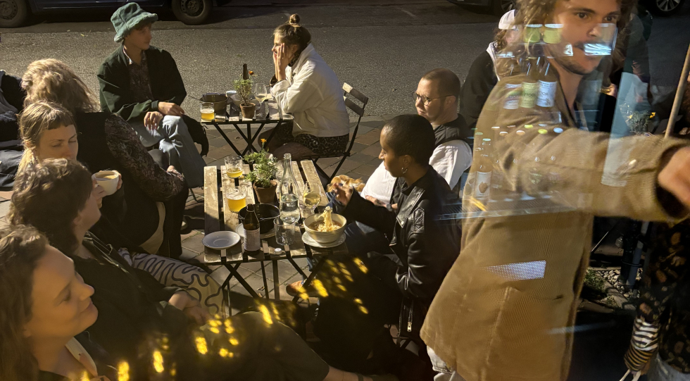 Outdoor seating at wine bar Flax, Malmö, Sweden.