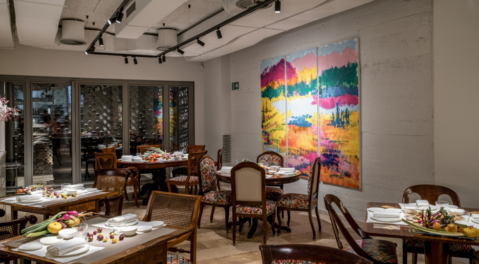 Interior of restaurant Pabú, Madrid, Spain.