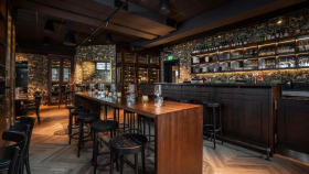 Interior of Grotten Vinbar wine bar, Oslo, Norway.