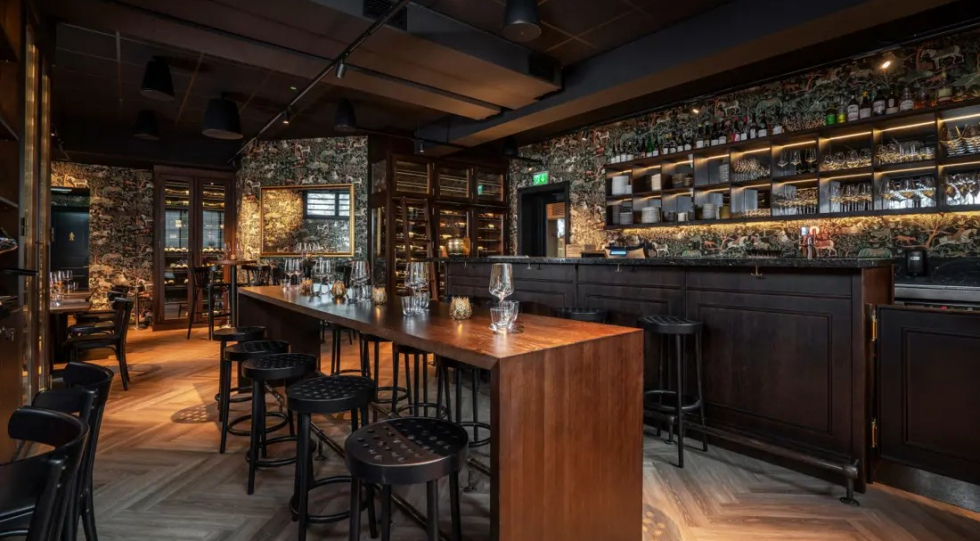 Interior of Grotten Vinbar wine bar, Oslo, Norway.