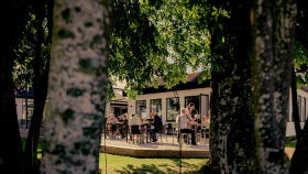Terrace at Hotell Mossbylund, Skivarp, Sweden.