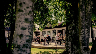 Terrace at Hotell Mossbylund, Skivarp, Sweden.