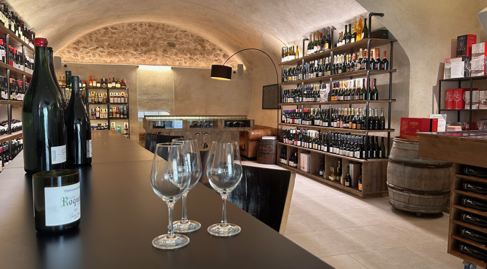 Interior of Gencel Cave & Bar à Vins, Cannes, France.