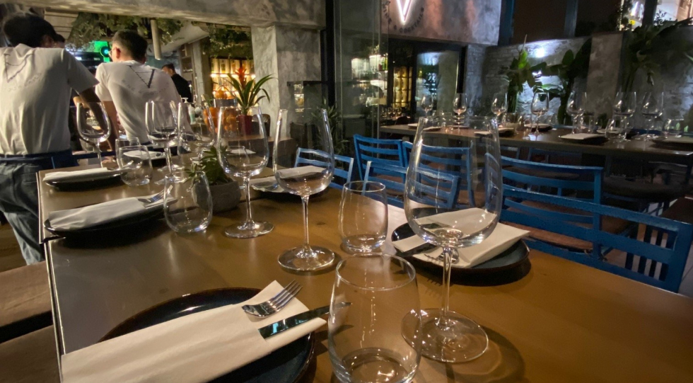 Table view at MAJöRA wine bar, Amman, Jordan.