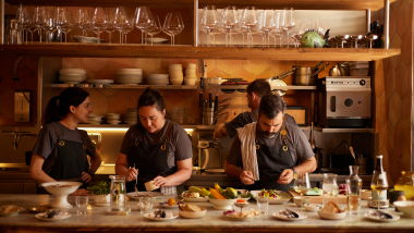Kitchen and team at Pompa, Barcelona, Spain.
