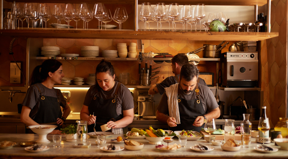 Kitchen and team at Pompa, Barcelona, Spain.