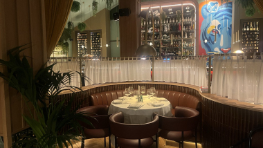 Dining room at brasserie Astoria, Marbella, Spain.