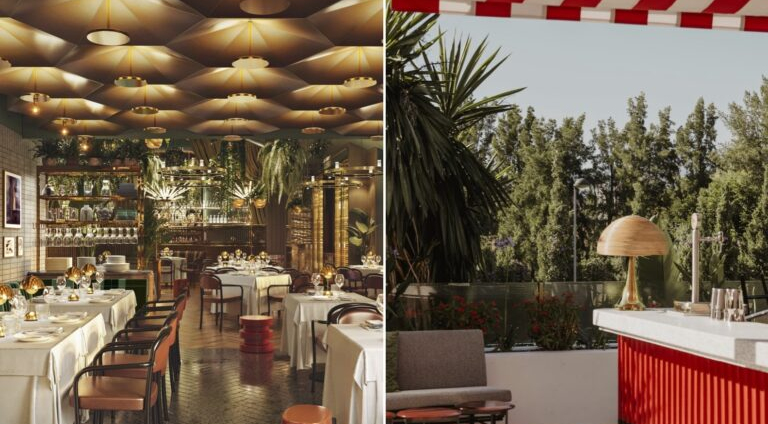 Interior and exterior at brasserie Astoria, Marbella, Spain.