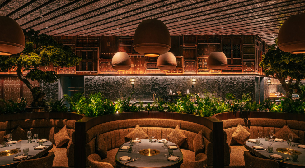 Interior of HANU restaurant, Dubai, United Arab Emirates.