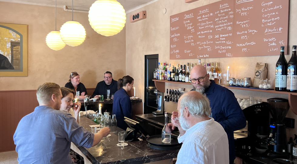 The bar at Tripletta restaurant, Stockholm, Sweden.