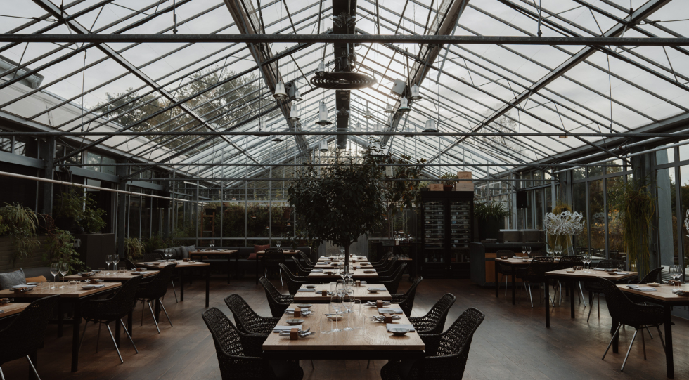 Interior at restaurant de Kas, Amsterdam, Netherlands.