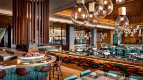 Interior of La Mar restaurant, Dubai, United Arab Emirates.