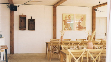 Interior of Beach Barn restaurant, Zandvoort, Netherlands.