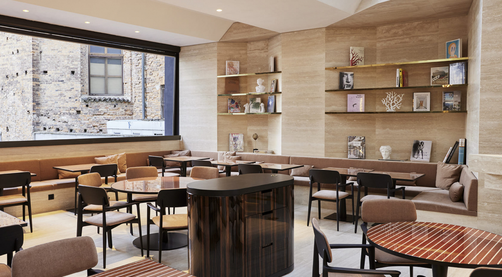 Interior of Vesta Fiori Chiari restaurant, Milan, Italy.