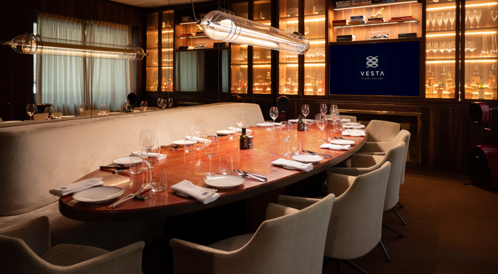 Interior of Vesta Fiori Chiari restaurant, Milan, Italy.