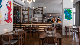 Interior of restaurant Bistronomy, Bratislava, Slovakia.