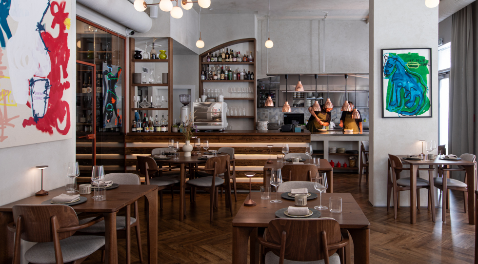 Interior of restaurant Bistronomy, Bratislava, Slovakia.