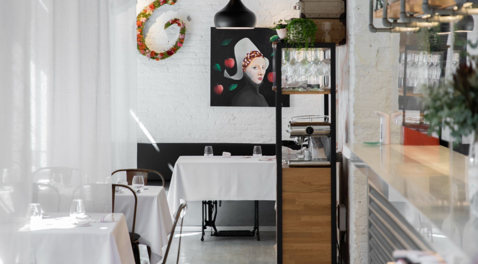 Interior of 2 Estaciones restaurant, Valencia, Spain.