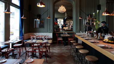Interior of restaurant Cucina Itameshi, Vienna, Austria.
