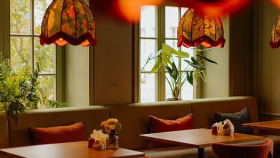 Interior of restaurant Belétage, Traunkirchen, Austria.