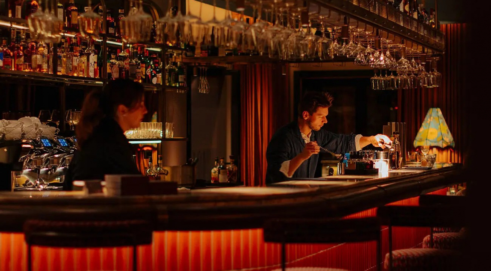 Bar at restaurant Belétage, Traunkirchen, Austria.