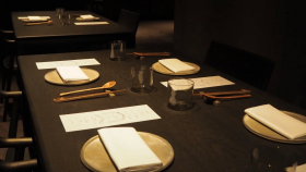 Laid table at Ukiyo restaurant, Tokyo, Japan.